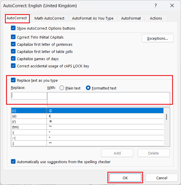AutoCorrect Tab