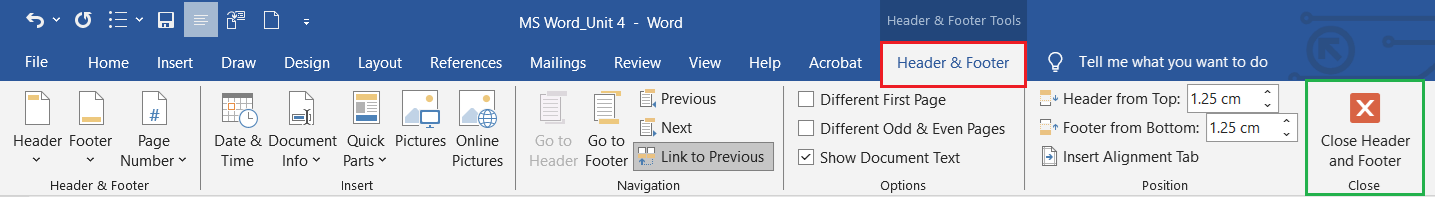 Close Header Footer