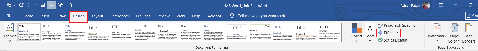 Design Tab Effects