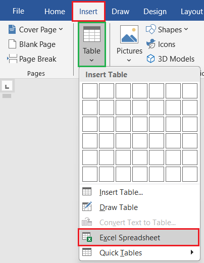 Excel Spreadsheet From Insert Tab