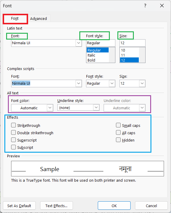Font Dialog Box