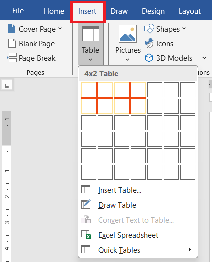 Insert Table Method 1