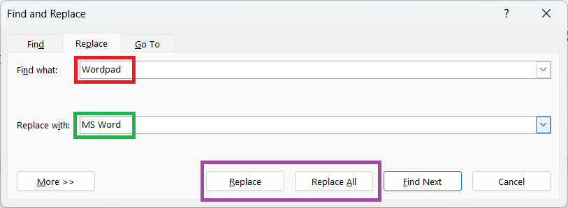 Replace and Replace All