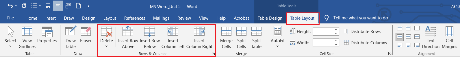 Rows and Columns Group