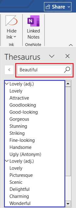 Thesaurus Suggested Word